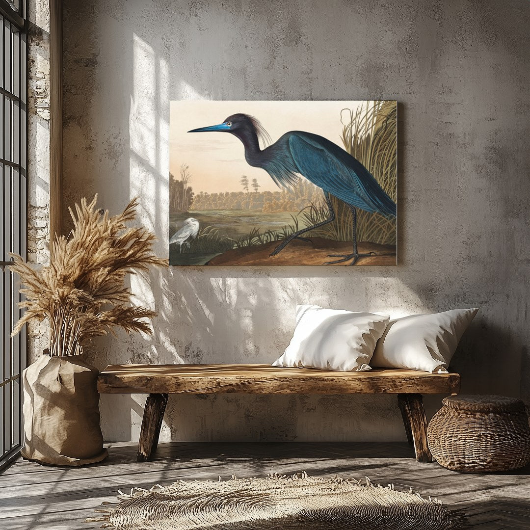 This exquisite piece captures the elegance of a heron posing amidst a tranquil wetland. Rich in for Veranda