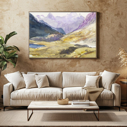 Immerse yourself in the serene beauty of the highlands with this captivating watercolor painting. for Family Room