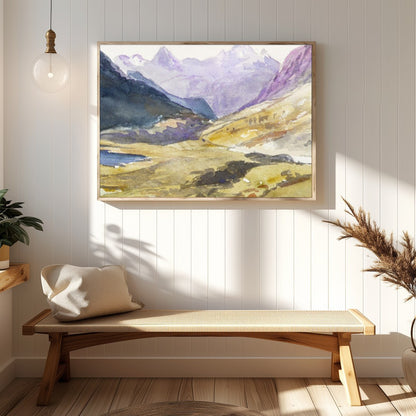Immerse yourself in the serene beauty of the highlands with this captivating watercolor painting. for Hallway