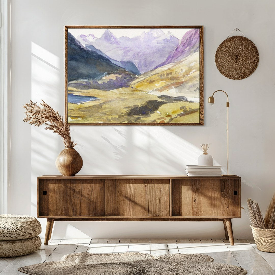Immerse yourself in the serene beauty of the highlands with this captivating watercolor painting. for Sitting Area