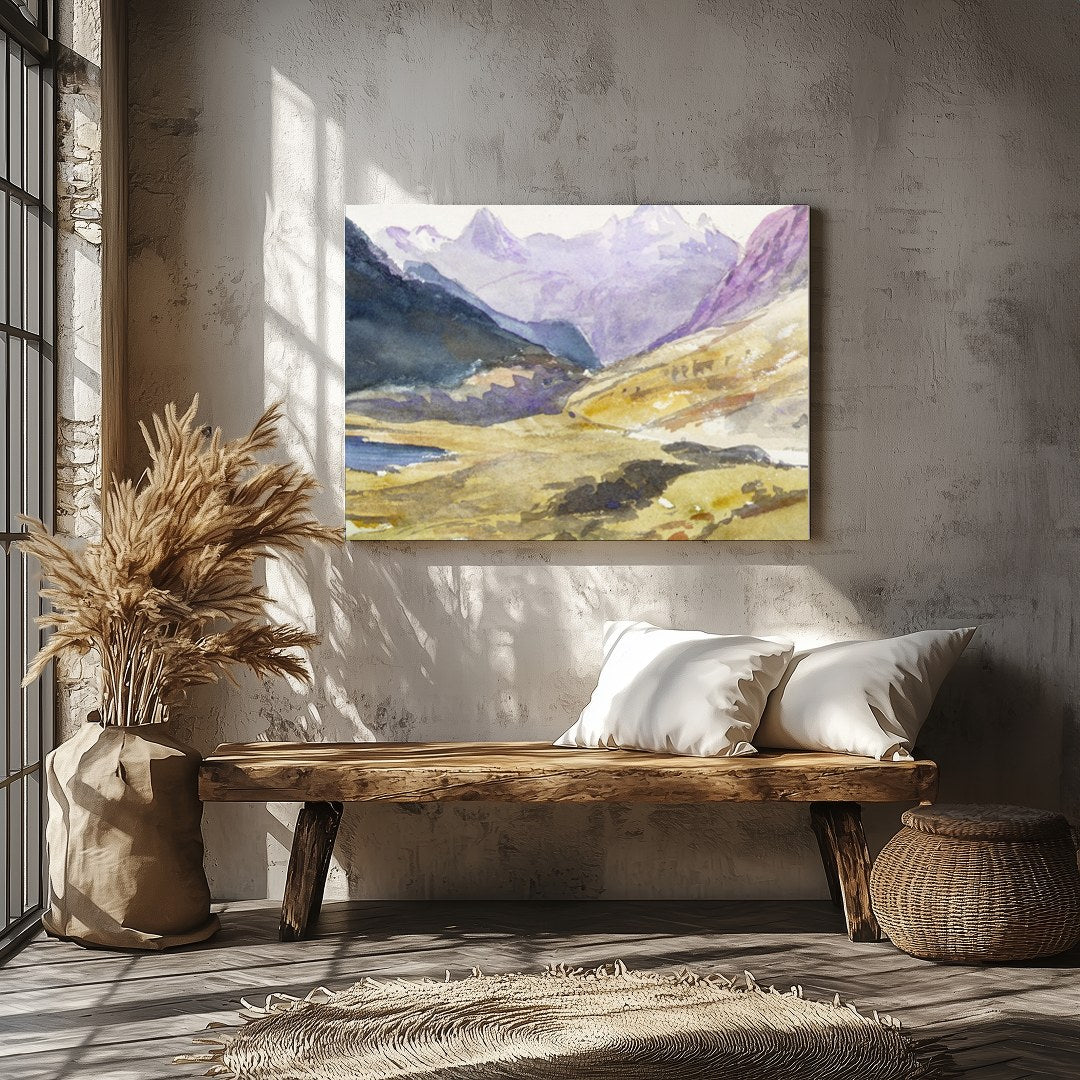 Immerse yourself in the serene beauty of the highlands with this captivating watercolor painting. for Veranda