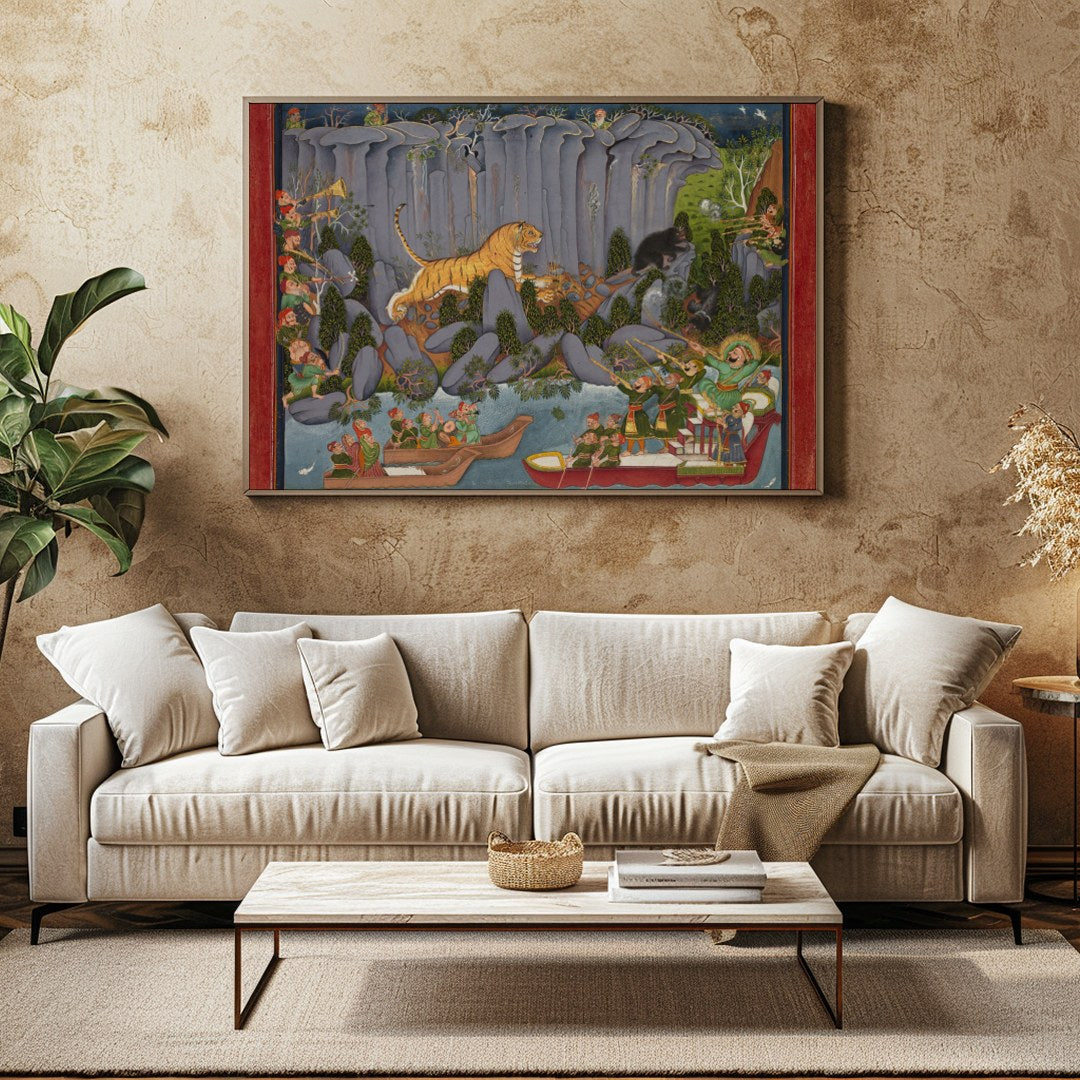Immerse yourself in the vibrant allure of a bustling jungle scene, artfully depicting a tiger for Family Room