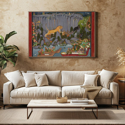 Immerse yourself in the vibrant allure of a bustling jungle scene, artfully depicting a tiger for Family Room