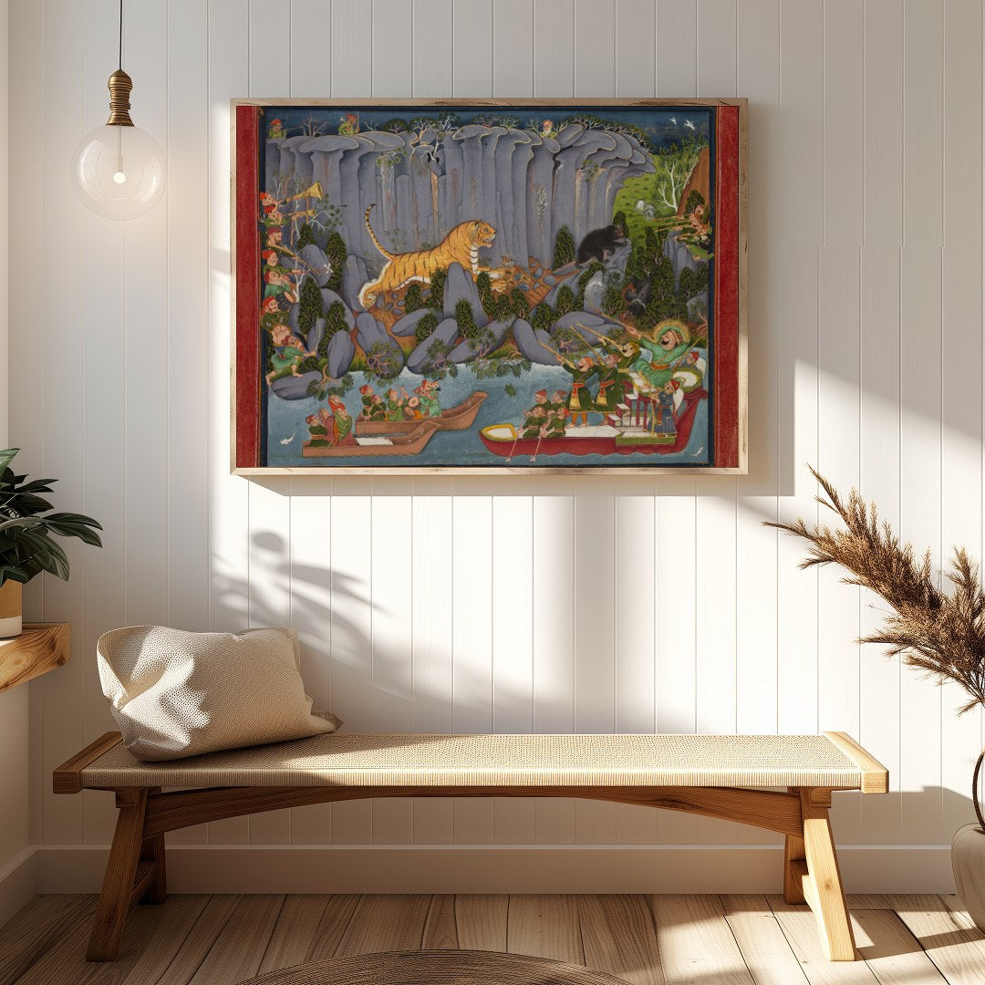 Immerse yourself in the vibrant allure of a bustling jungle scene, artfully depicting a tiger for Hallway