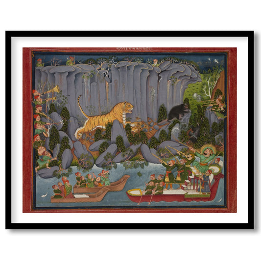 Immerse yourself in the vibrant allure of a bustling jungle scene, artfully depicting a tiger for place