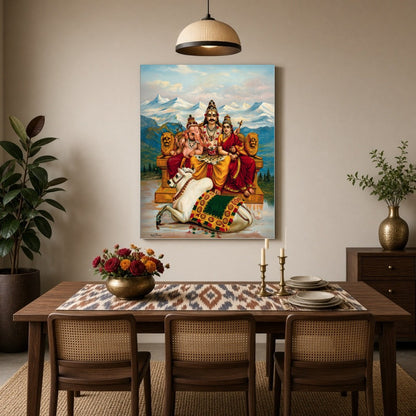 Immerse yourself in this breathtaking rendition of Lord Shiva seated at the heart of Mount Kailash, for Dining