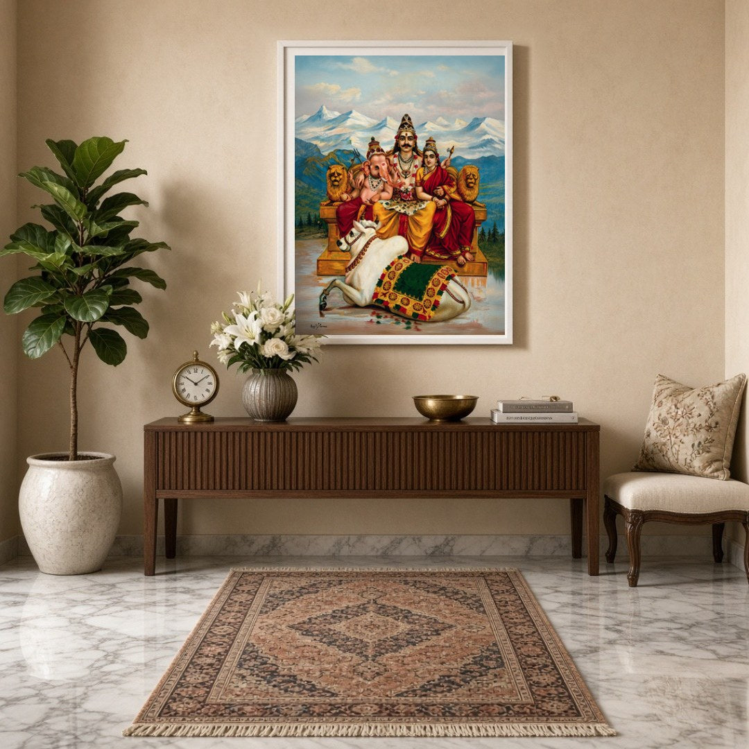 Immerse yourself in this breathtaking rendition of Lord Shiva seated at the heart of Mount Kailash, for Entrance