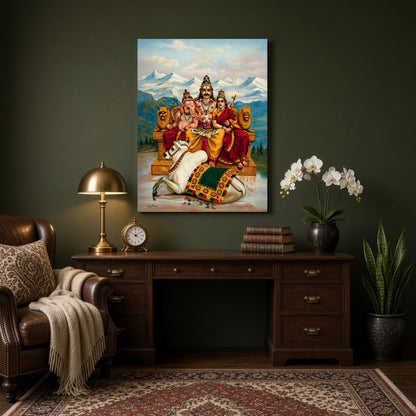 Immerse yourself in this breathtaking rendition of Lord Shiva seated at the heart of Mount Kailash, for Study