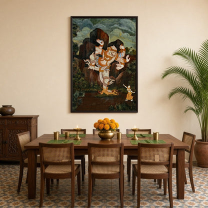 Immerse yourself in the divine storytelling of this breathtaking Hanuman piece, embodying the for Dining