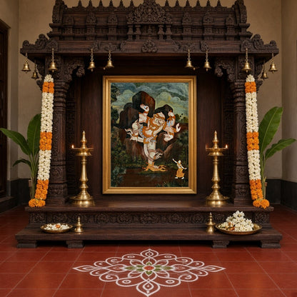 Immerse yourself in the divine storytelling of this breathtaking Hanuman piece, embodying the for Home Temple