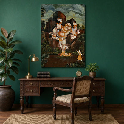 Immerse yourself in the divine storytelling of this breathtaking Hanuman piece, embodying the for Study