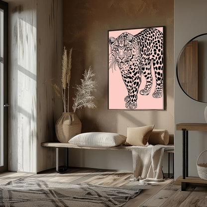 Immerse yourself in the untamed elegance of the 'Majestic Leopard on Blush Canvas.' This for abode
