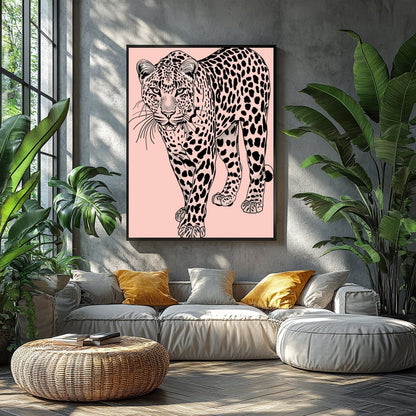 Immerse yourself in the untamed elegance of the 'Majestic Leopard on Blush Canvas.' This for Balcony