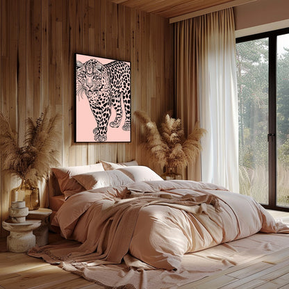 Immerse yourself in the untamed elegance of the 'Majestic Leopard on Blush Canvas.' This for Bedroom