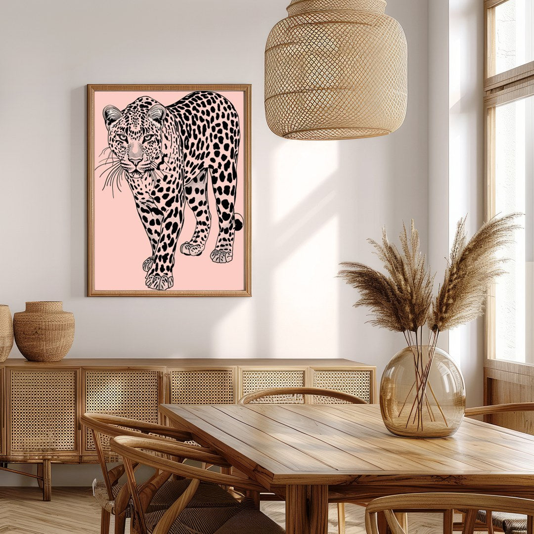 Immerse yourself in the untamed elegance of the 'Majestic Leopard on Blush Canvas.' This for Extra Kitchen