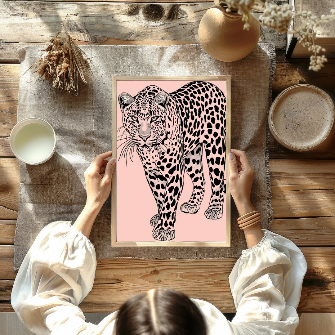 Immerse yourself in the untamed elegance of the 'Majestic Leopard on Blush Canvas.' This for Kitchen