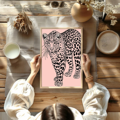 Immerse yourself in the untamed elegance of the 'Majestic Leopard on Blush Canvas.' This for Kitchen