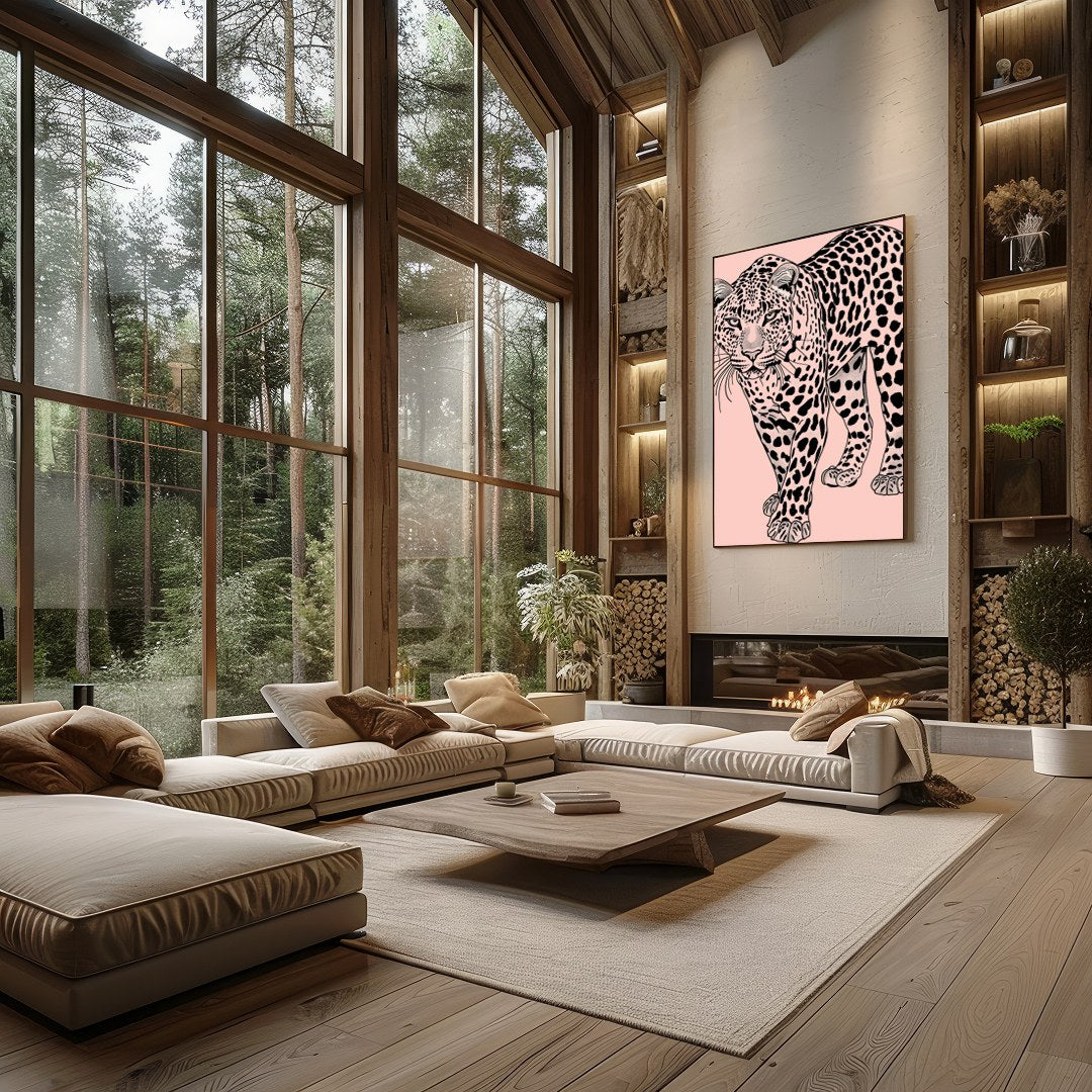 Immerse yourself in the untamed elegance of the 'Majestic Leopard on Blush Canvas.' This for Living Room