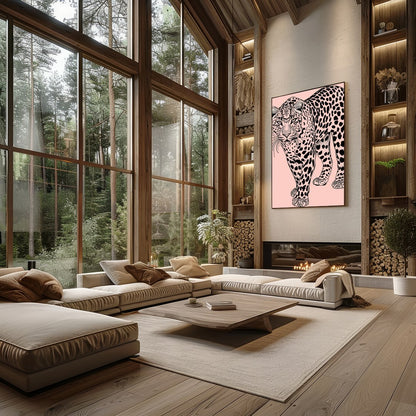 Immerse yourself in the untamed elegance of the 'Majestic Leopard on Blush Canvas.' This for Living Room