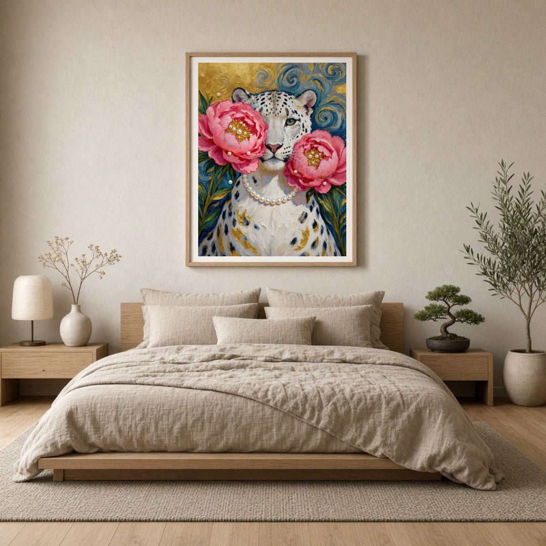 Immerse yourself in the opulence of wild beauty with this striking artwork featuring a majestic for Bedroom