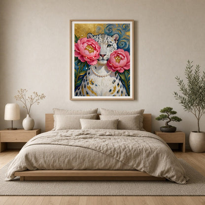 Immerse yourself in the opulence of wild beauty with this striking artwork featuring a majestic for Bedroom