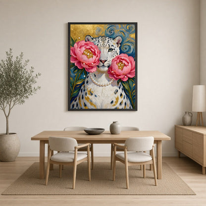 Immerse yourself in the opulence of wild beauty with this striking artwork featuring a majestic for Dining