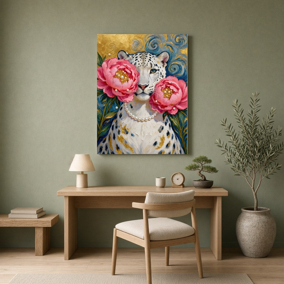 Immerse yourself in the opulence of wild beauty with this striking artwork featuring a majestic for Home Office