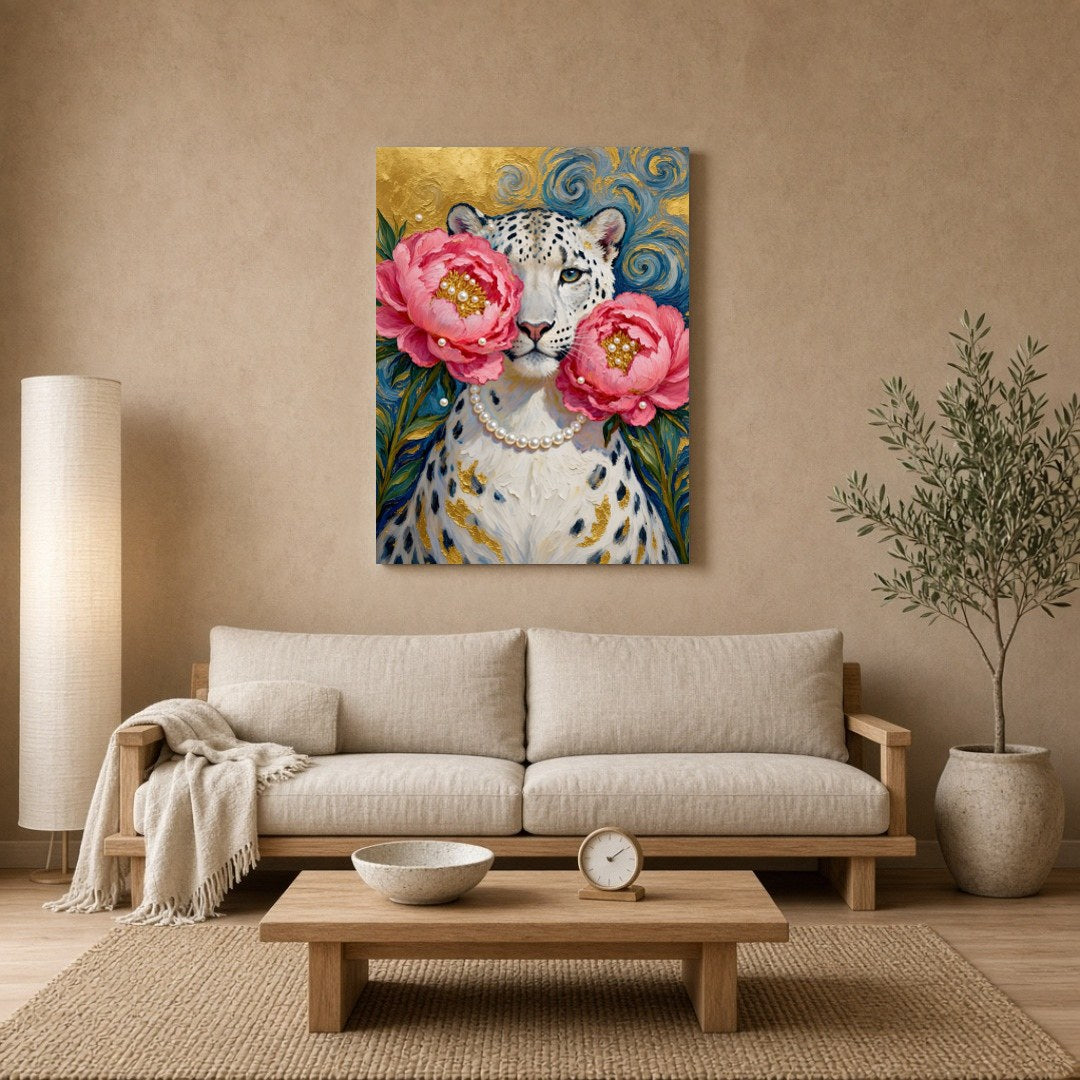 Immerse yourself in the opulence of wild beauty with this striking artwork featuring a majestic for Living Room