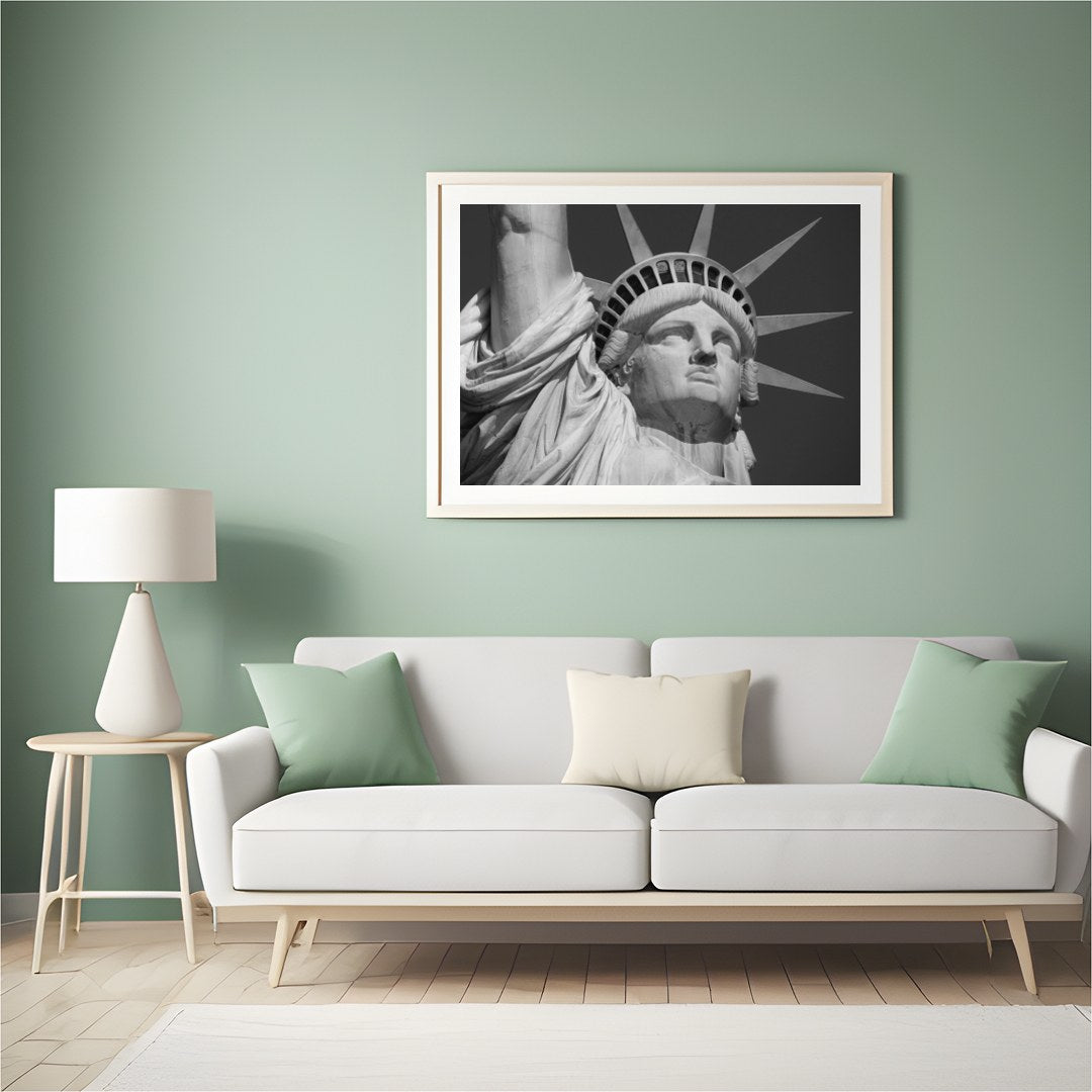Capture the timeless elegance of the iconic Statue of Liberty with this striking monochrome piece. for Hall
