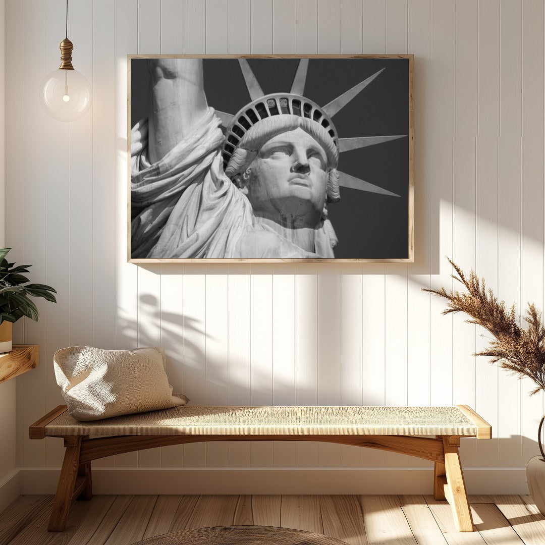 Capture the timeless elegance of the iconic Statue of Liberty with this striking monochrome piece. for Hallway