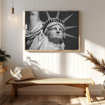 Capture the timeless elegance of the iconic Statue of Liberty with this striking monochrome piece. for Hallway
