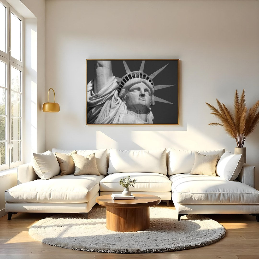 Capture the timeless elegance of the iconic Statue of Liberty with this striking monochrome piece. for Living Room
