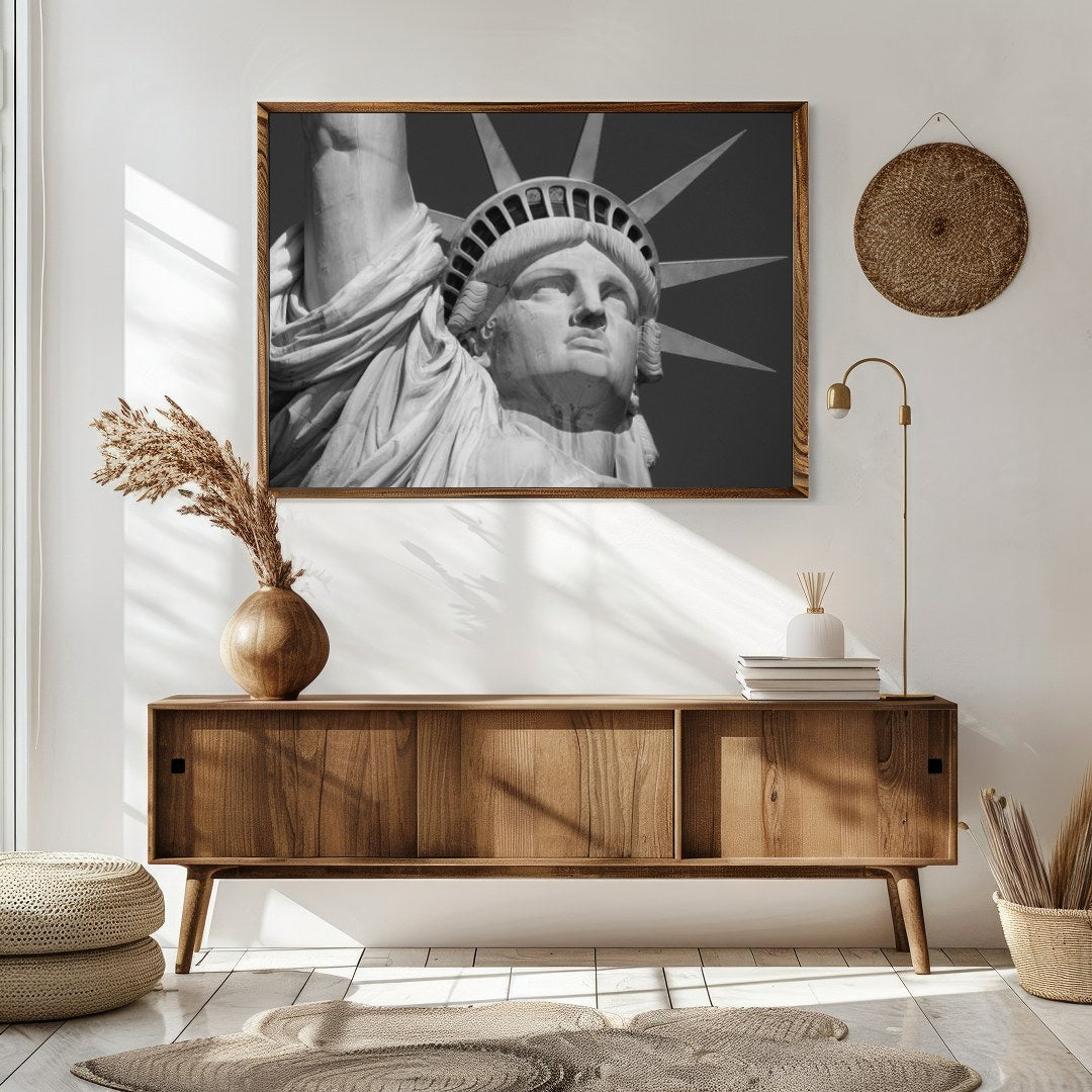 Capture the timeless elegance of the iconic Statue of Liberty with this striking monochrome piece. for Sitting Area