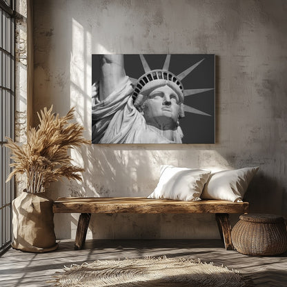 Capture the timeless elegance of the iconic Statue of Liberty with this striking monochrome piece. for Veranda