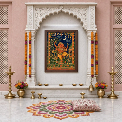 Celebrate the divine energy of Lord Ganesha with this captivating Tanjore art print. Depicting for Home Temple