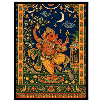 Celebrate the divine energy of Lord Ganesha with this captivating Tanjore art print. Depicting for sweet-home