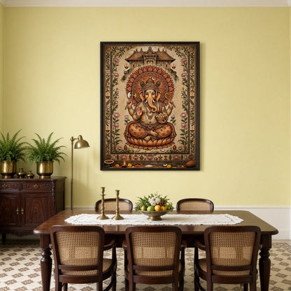 Embrace the divine presence of Lord Ganesha depicted with exquisite detail and adorned with a lotus for Dining