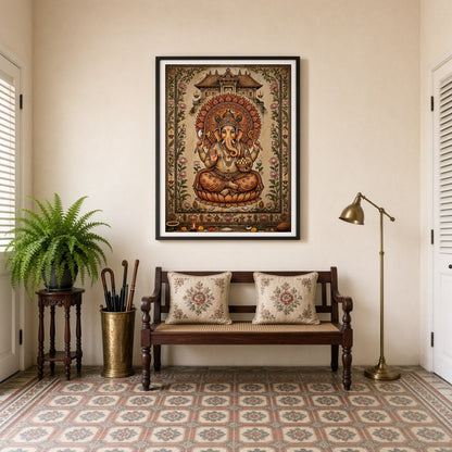 Embrace the divine presence of Lord Ganesha depicted with exquisite detail and adorned with a lotus for Entrance
