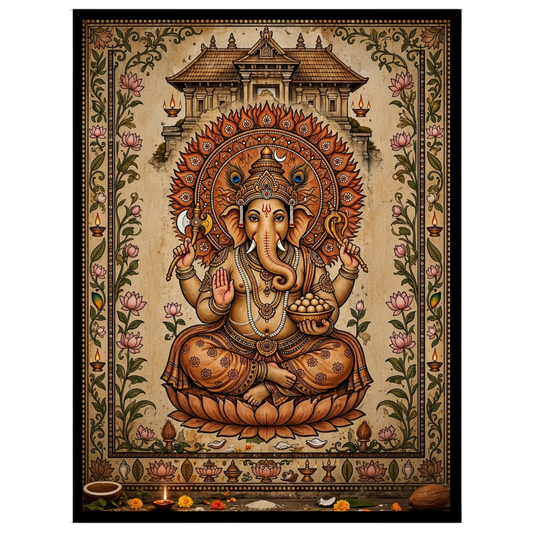 Embrace the divine presence of Lord Ganesha depicted with exquisite detail and adorned with a lotus for hallway