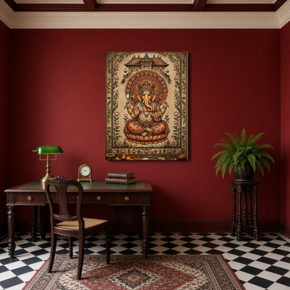 Embrace the divine presence of Lord Ganesha depicted with exquisite detail and adorned with a lotus for Study