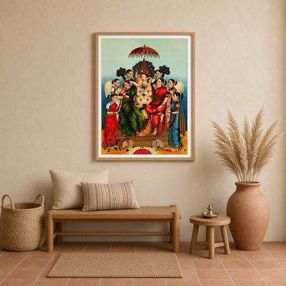 Celebrate divine prosperity with this captivating print featuring Lord Ganesha seated alongside his for Entrance