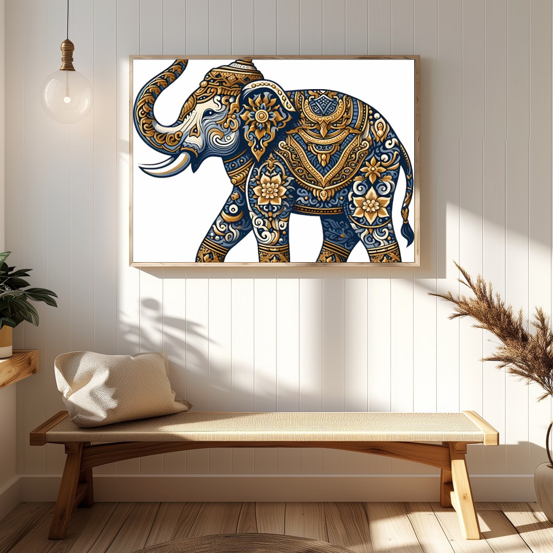 Experience the grandeur of nature with our Majestic Mandala Elephant Wall Art. Intricate patterns for Hallway