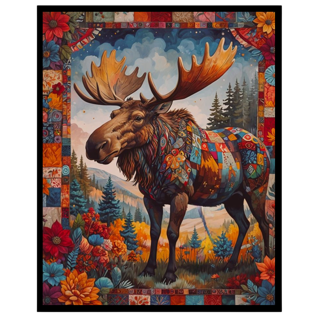 Step into a vibrant world with this captivating moose art print, where nature meets artistry in a for abode