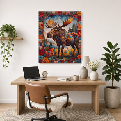 Step into a vibrant world with this captivating moose art print, where nature meets artistry in a for Home Office