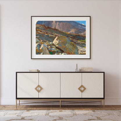 Capture the awe of nature with this stunning mountain landscape, where sunlight bathes the rugged for Foyer