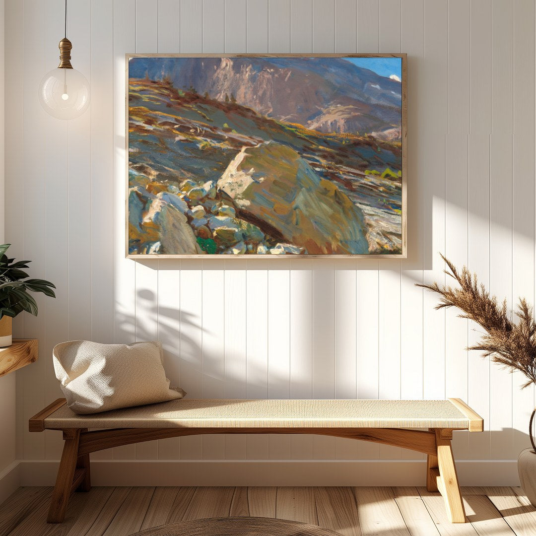 Capture the awe of nature with this stunning mountain landscape, where sunlight bathes the rugged for Hallway