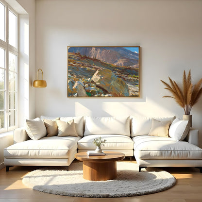 Capture the awe of nature with this stunning mountain landscape, where sunlight bathes the rugged for Living Room