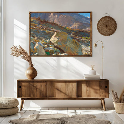 Capture the awe of nature with this stunning mountain landscape, where sunlight bathes the rugged for Sitting Area