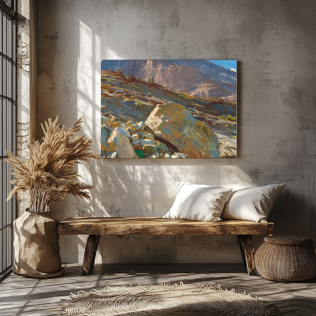 Capture the awe of nature with this stunning mountain landscape, where sunlight bathes the rugged for Veranda