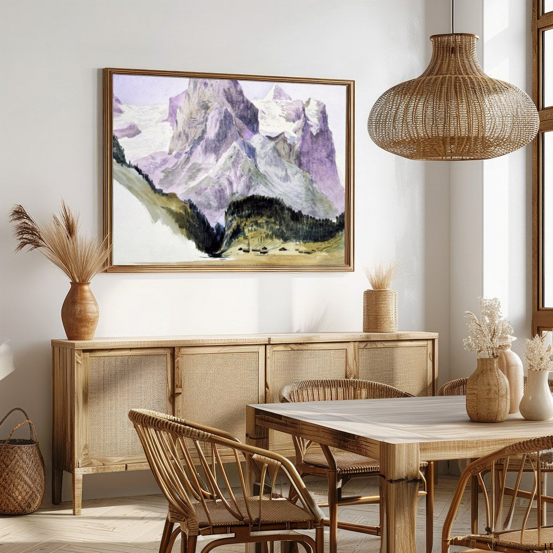 Immerse yourself in the serene beauty of this watercolor painting capturing the grandeur of for Dining